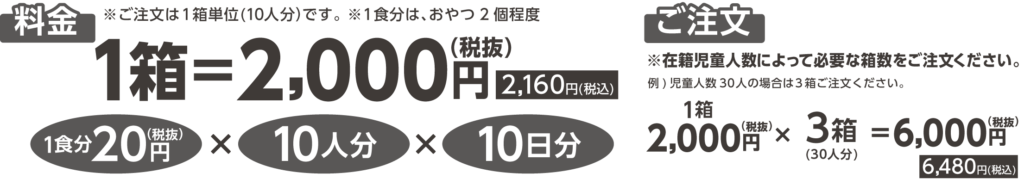 料金　1箱=2,000円(税抜)
ご注文　在籍児童人数によって必要な箱数をご注文ください。